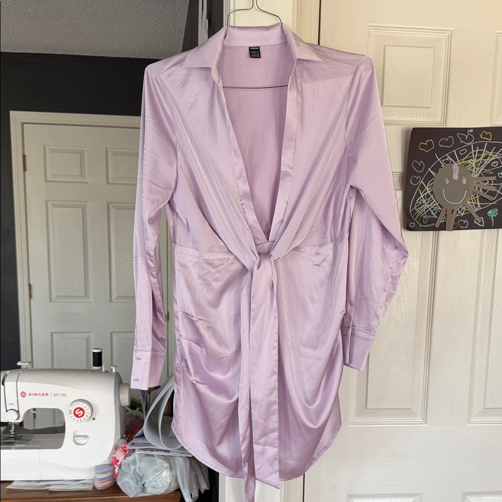 SHEIN Lavender Satin Shirt Dress